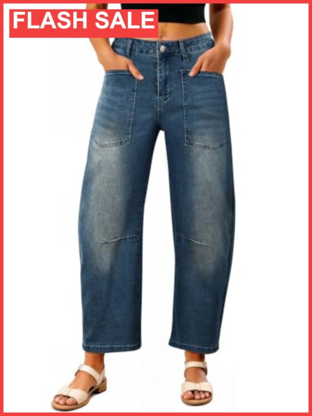 Barrel Jeans High Waisted Wide Leg Cropped Stretch Denim Pants